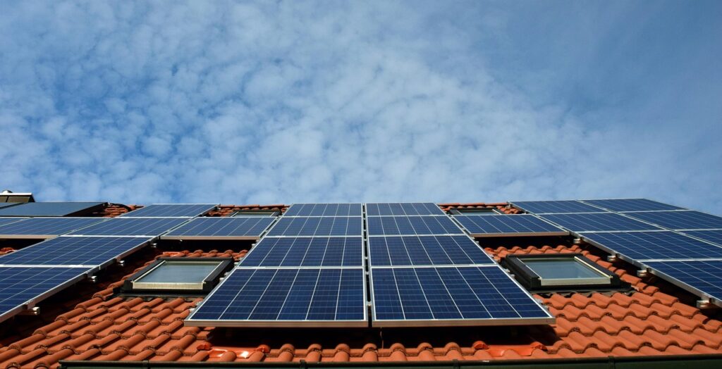 solar system, roof, power generation, solar power, solar cells, energy, electricity, house, solar energy, nature, solar panel, energy transition, blue, renewable, housetop, technology, environmentally friendly, electricity generation, heaven, clouds, sun, roof tiles, roof panels